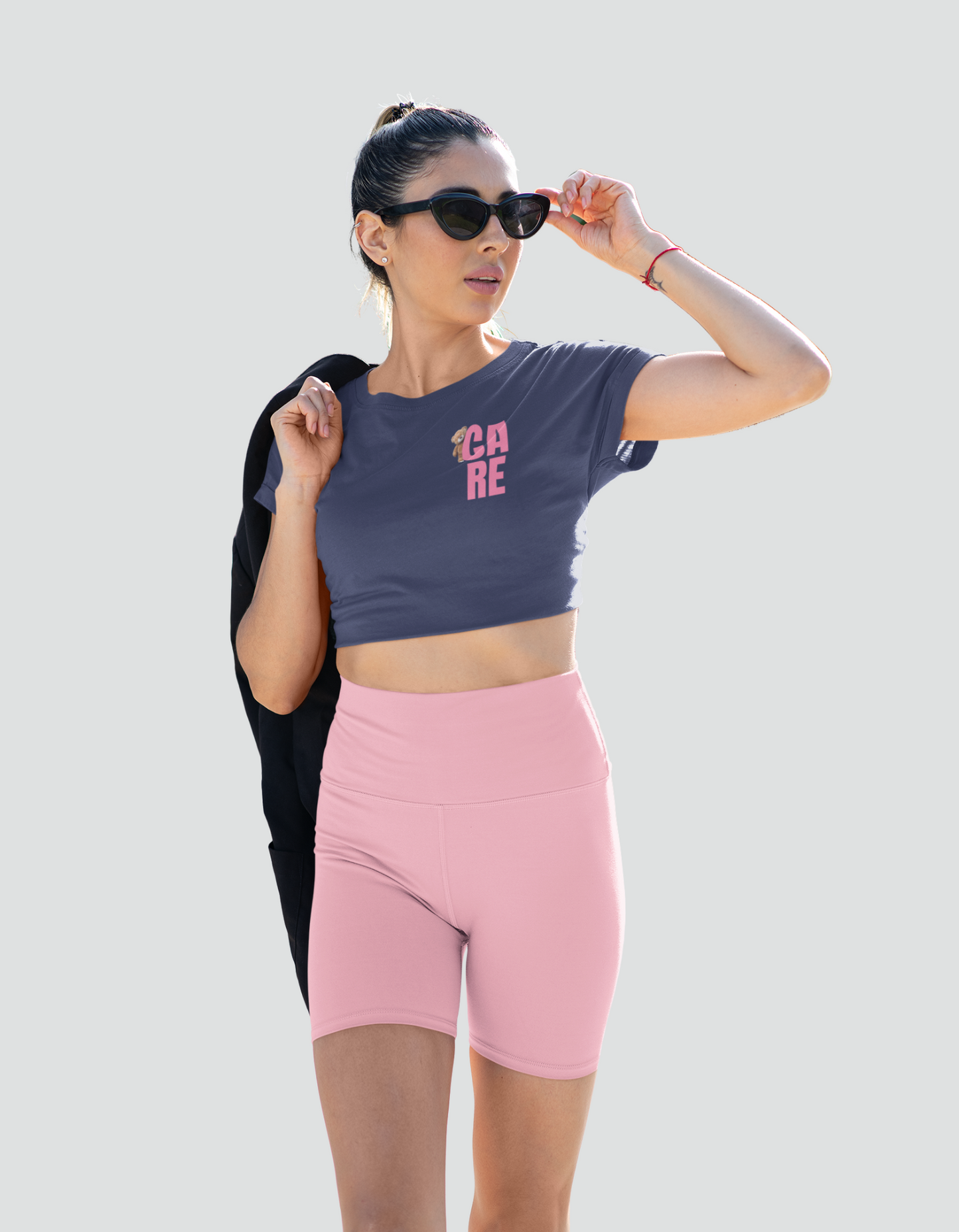 Cute Teddy bear with care on women's crop top