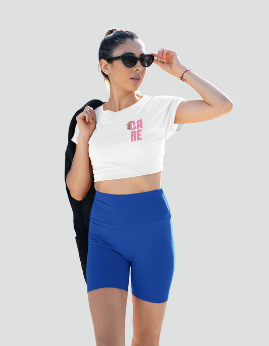 Cute Teddy bear with care on women's crop top