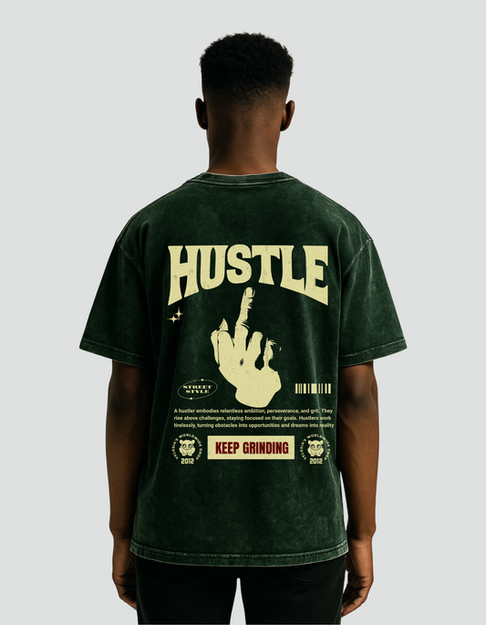 Unisex Hustle Acid Washed Oversized Tee