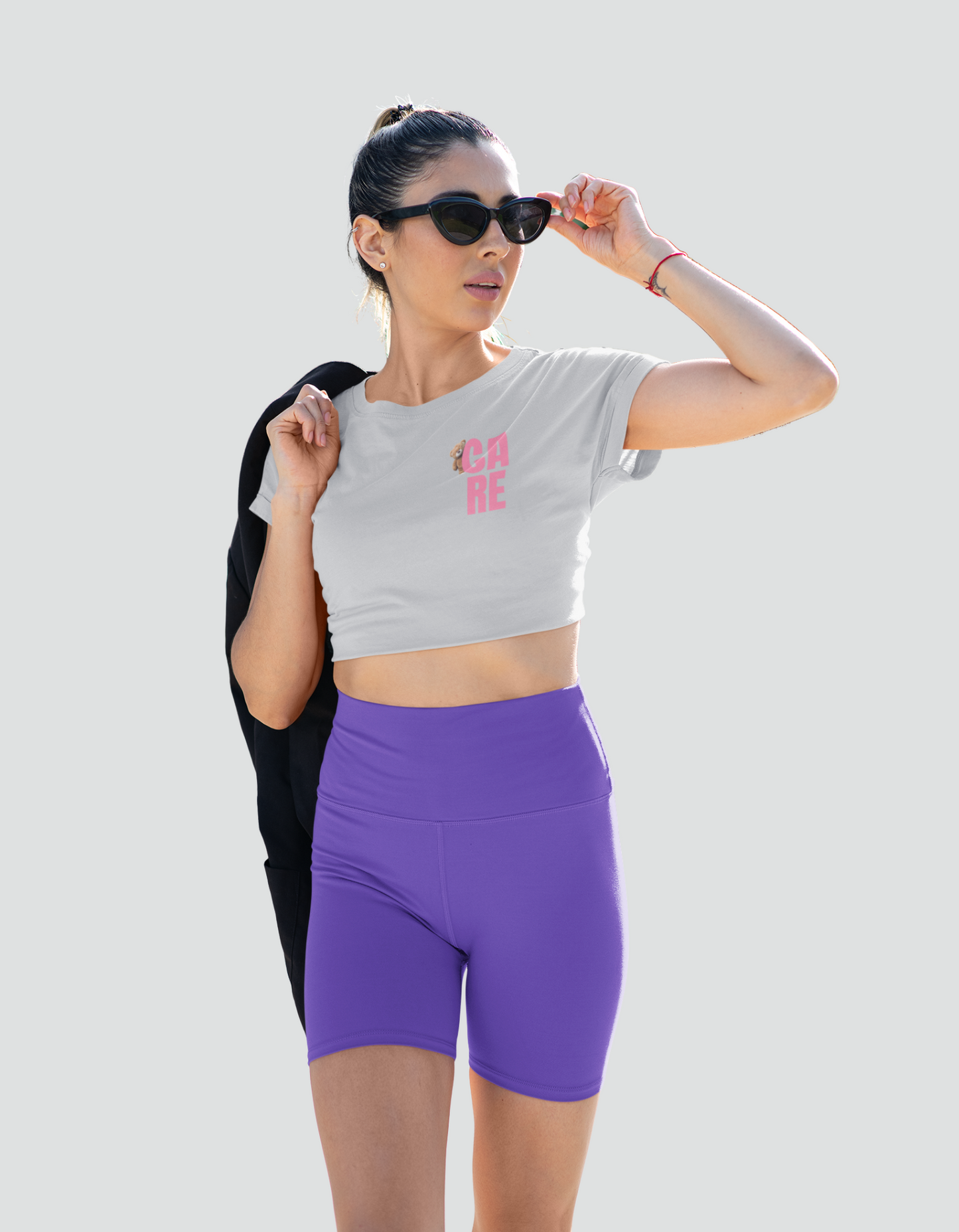 Cute Teddy bear with care on women's crop top
