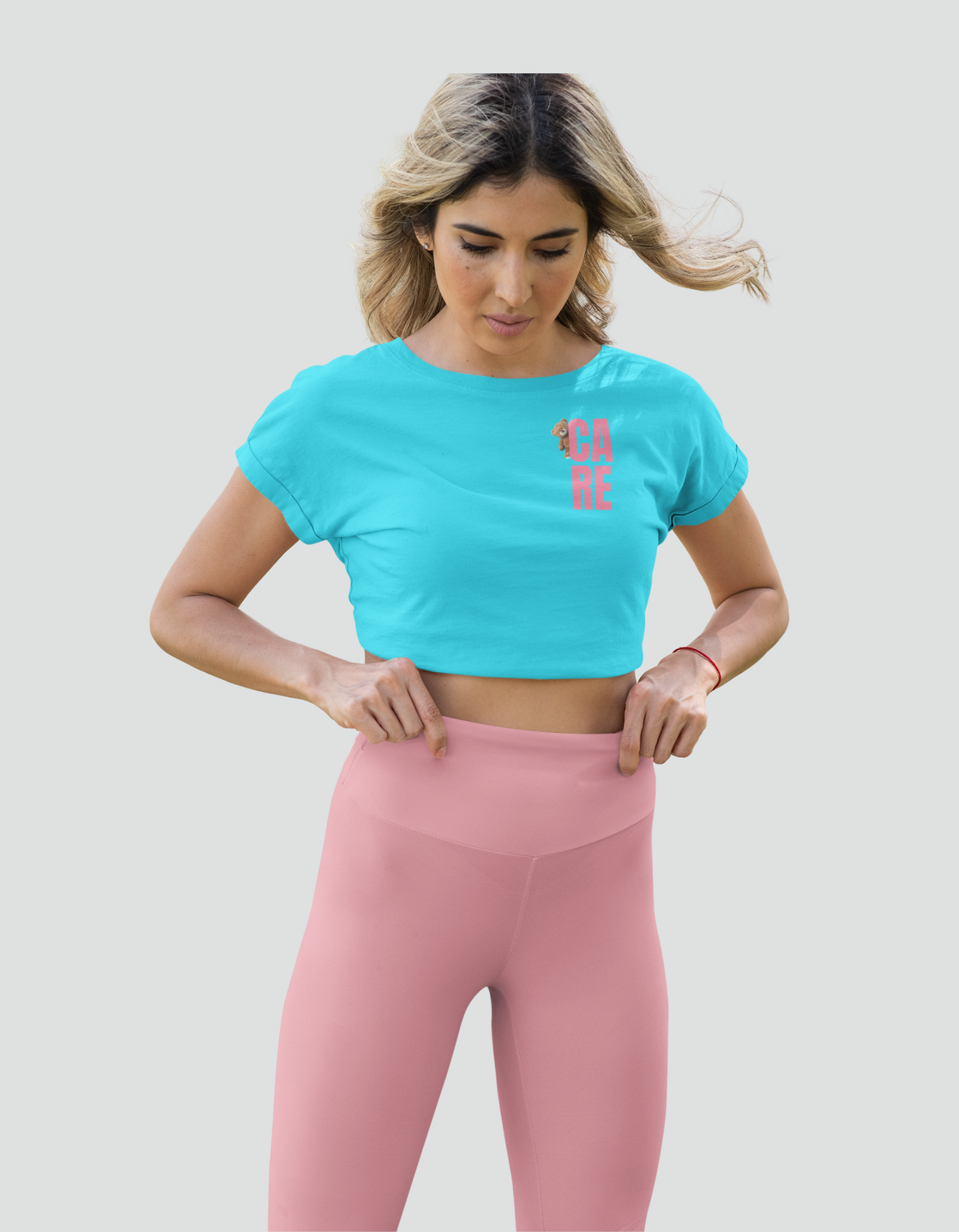 Cute Teddy bear with care on women's crop top