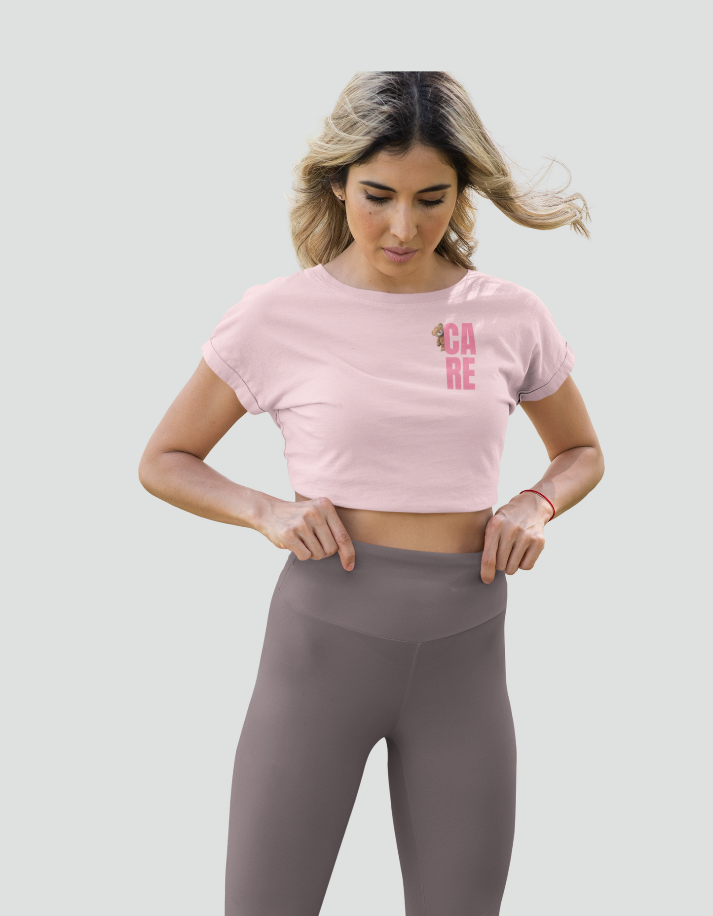 Cute Teddy bear with care on women's crop top