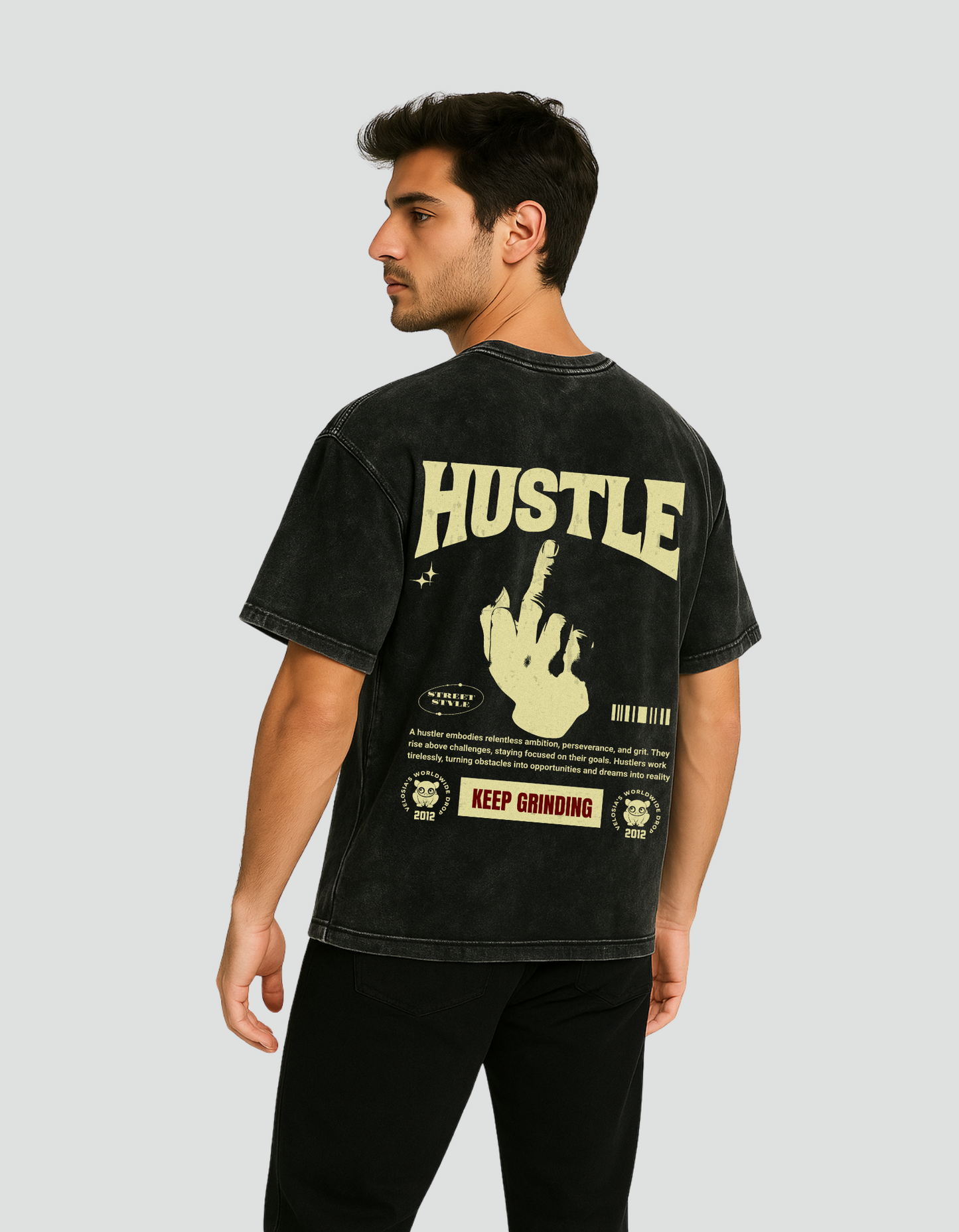 Unisex Hustle Acid Washed Oversized Tee