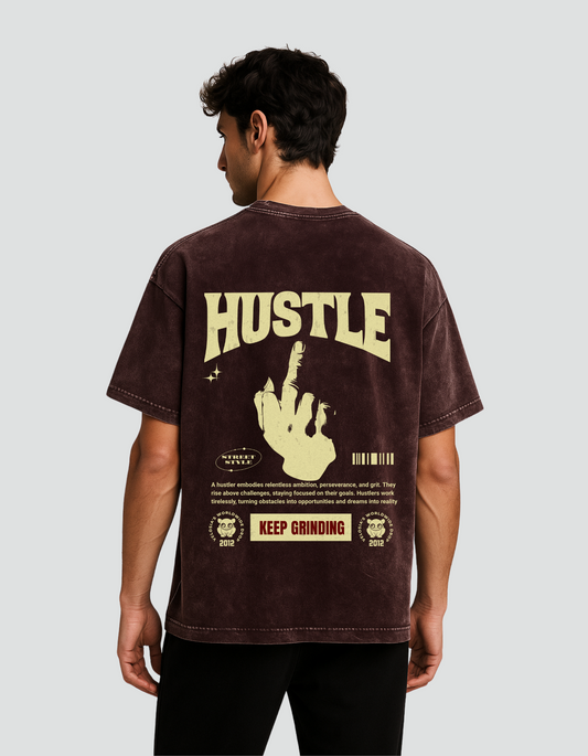 Unisex Hustle Acid Washed Oversized Tee